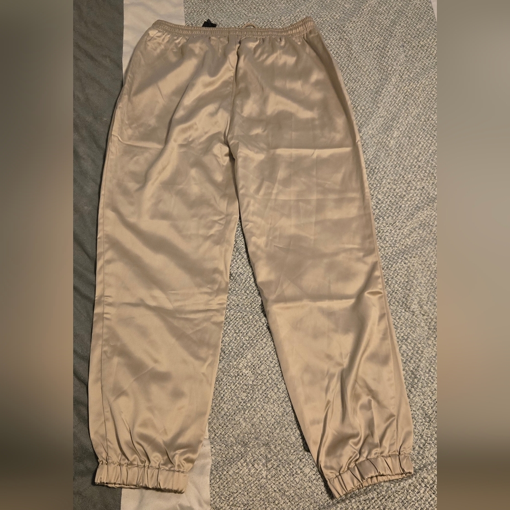Allegra K Tan Satin Jogger Pants - Picture 2 of 3